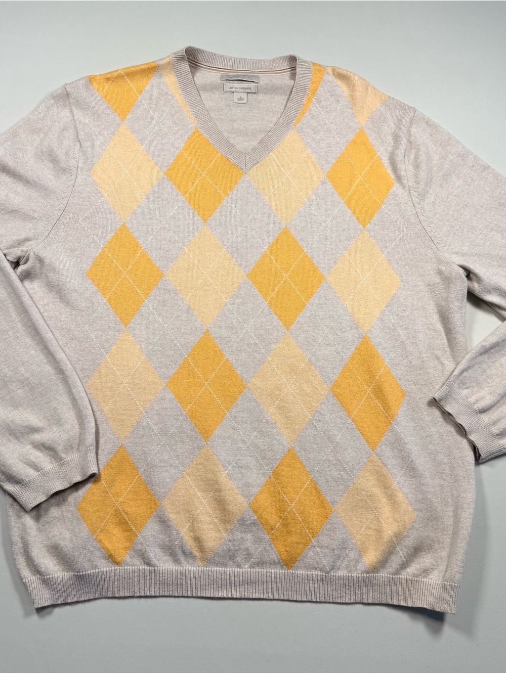 Banana Republic Men Argyle V-Neck Sweater Cotton Cashmere Preppy Academia Size L